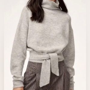 Wilfred Aritzia Lorin Sweater Turtleneck Cropped Tie Gray Size M EUC